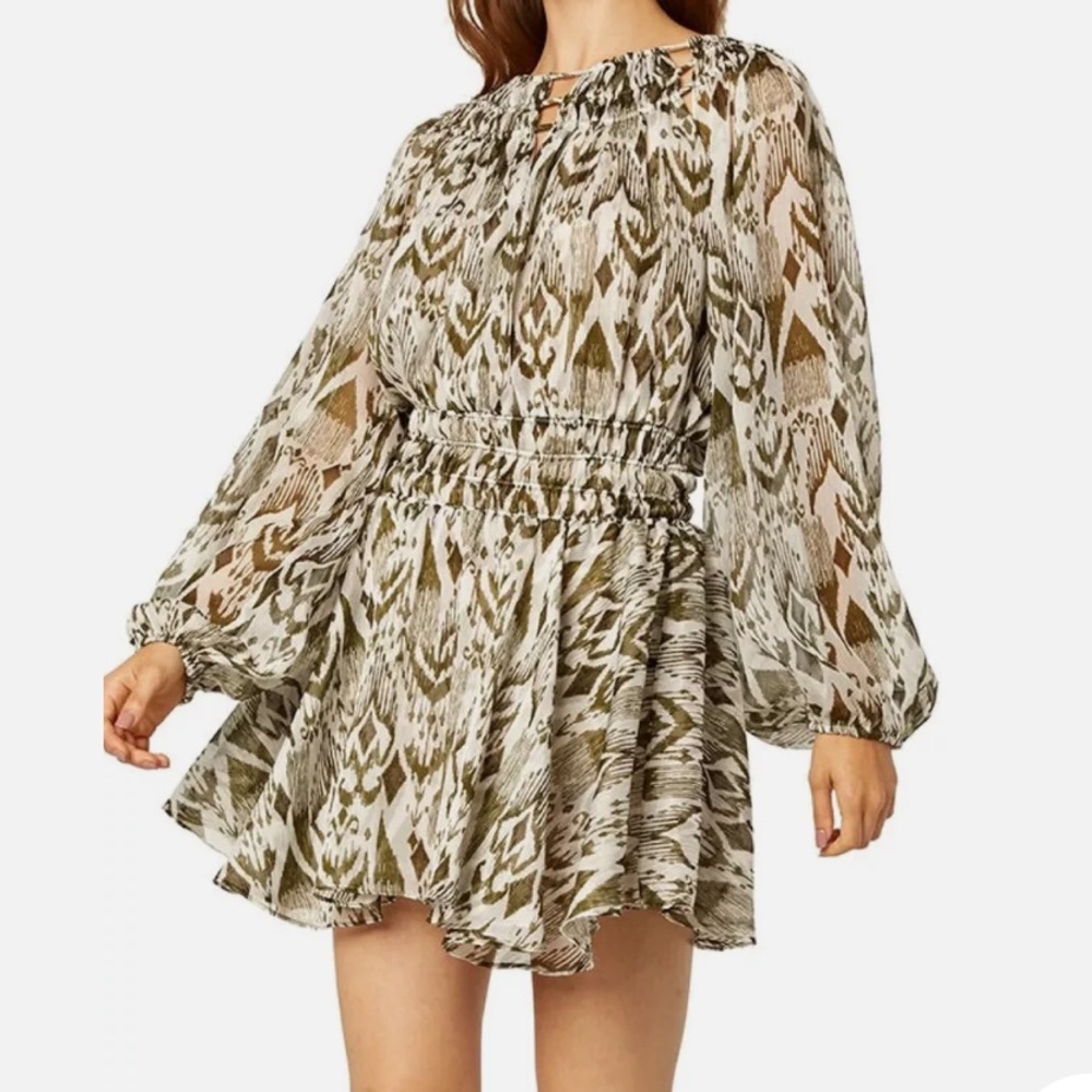 Misa mini dress with Ikat print. Moss green NWT size Small